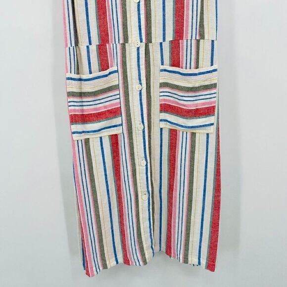 Old Navy Size Medium Linen Blend Sleeveless Striped Midi Dress Pockets - Picture 8 of 12